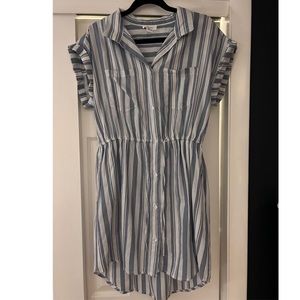 Striped button down collar dress